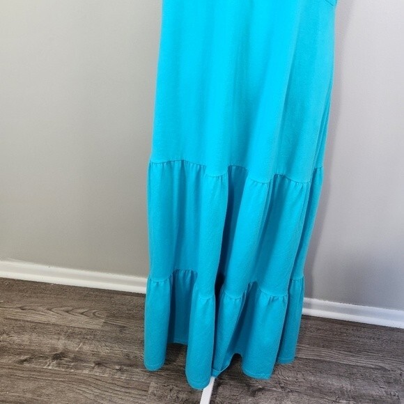 Denim & Co Dress Womens Tiered Size 1X V Neck Maxi Dress Turquoise  boho - Picture 3 of 14